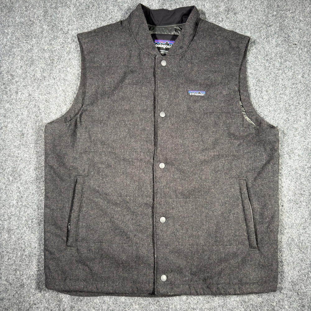 Patagonia Recycled Wool Vest Men's Large Charcoal Button Up Lined Outdoor